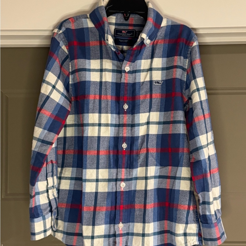 Vineyard Vines Boys Blue and Red Plaid Flannel Shirt 🇺🇸